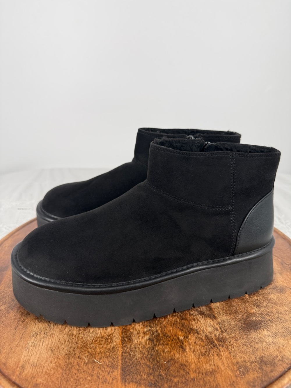 Wild Fable Boots Wm 8 Black Faux Suede Platform Shearling Short Bootie Chunky